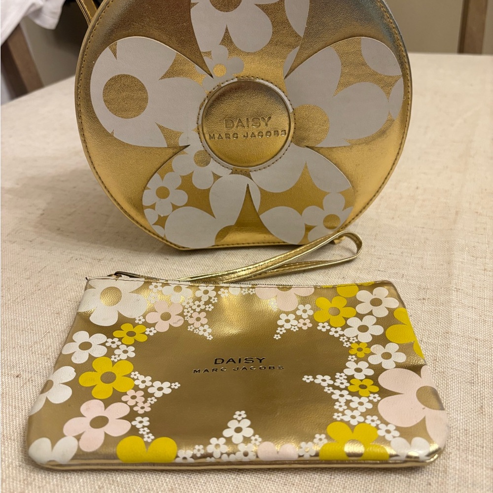 Marc Jacobs Gold and Yellow Clutch with Floral Design